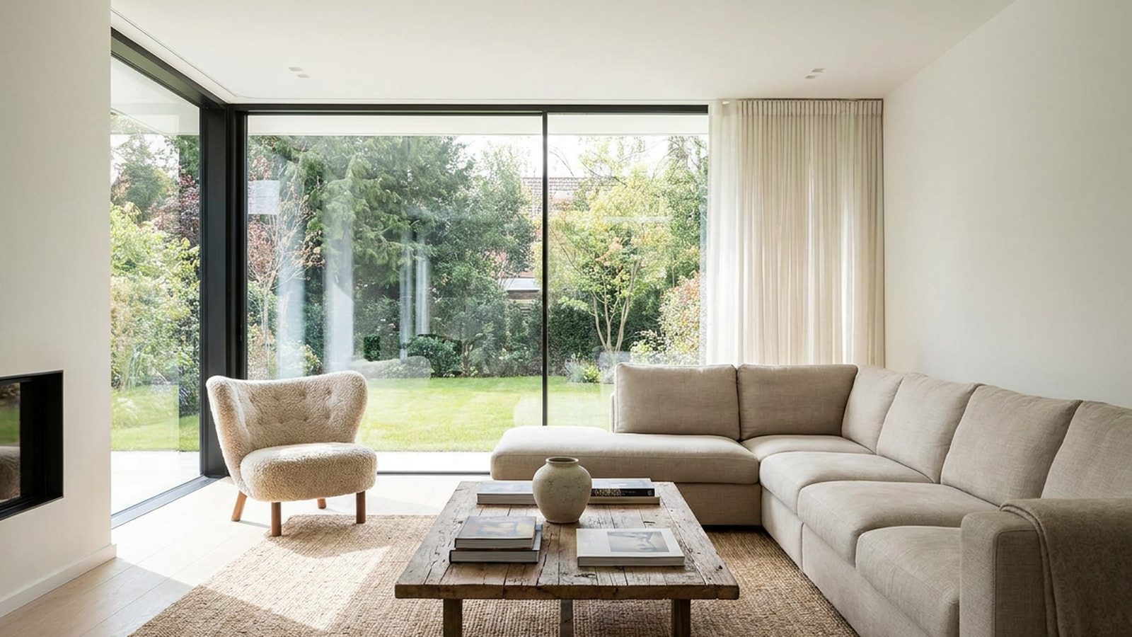 Living room fit-out with full-height glazing